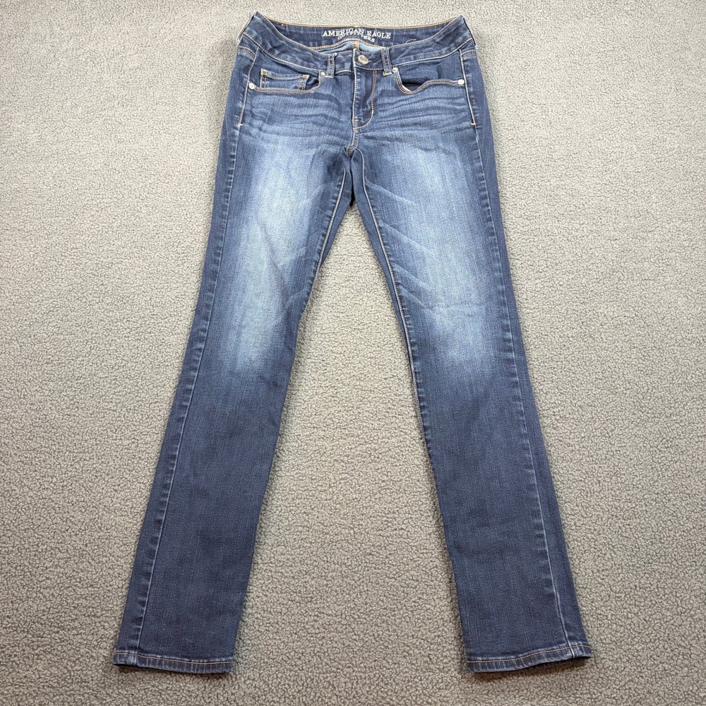 American Eagle Jeans Womens 2 Blue Skinny Denim Dark Wash Low Rise Stretch 8432